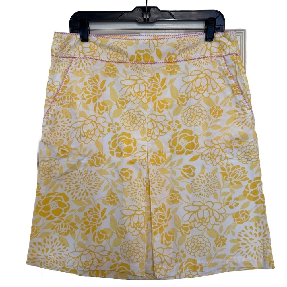 LL Bean vintage yellow floral front pleat skirt with pink trim woman's size